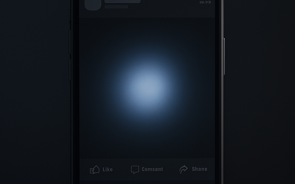 a cell phone with a dark background and bluish white light on page