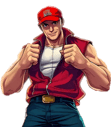 a man in a red shirt and a red hat, davpreec