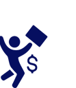 a stick figure silhouette dancing with a brief case in its hand next to a dollar sign