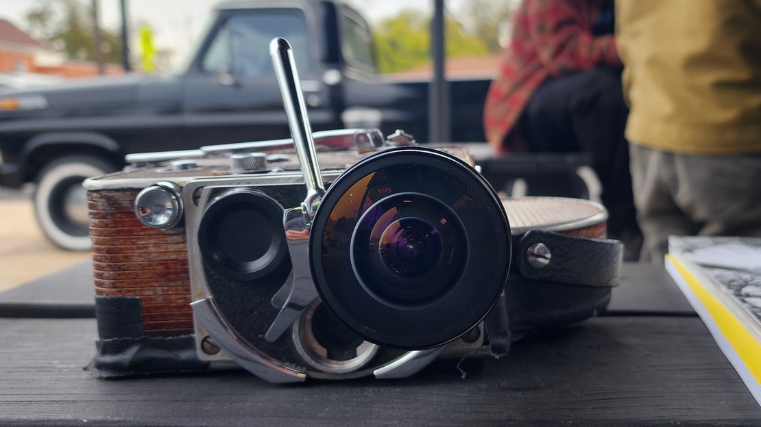 vintage film camera lens reflection