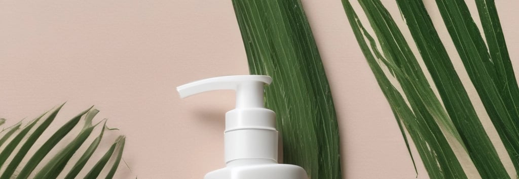 A skincare product labeled 'Beauty Counter' placed in a scalloped white dish, sitting on top of a glossy magazine with fashion imagery. Accompanying accessories include a curved gold chain and large hoop earrings, all set against a white, furry background.