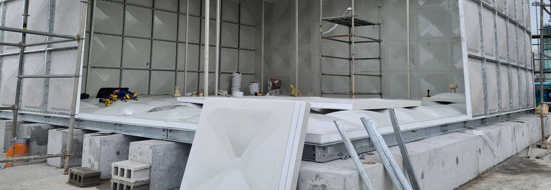 Installation of GRP Sectional Water tank above the civil foundation