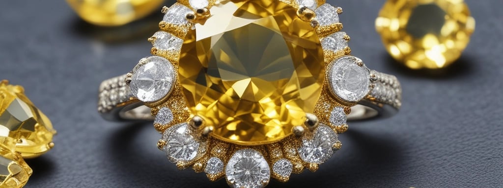A close-up view of an intricately designed piece of jewelry featuring a large, raw green gemstone. The gemstone is encased in a silver-colored metal setting with swirling patterns and small decorative silver balls.