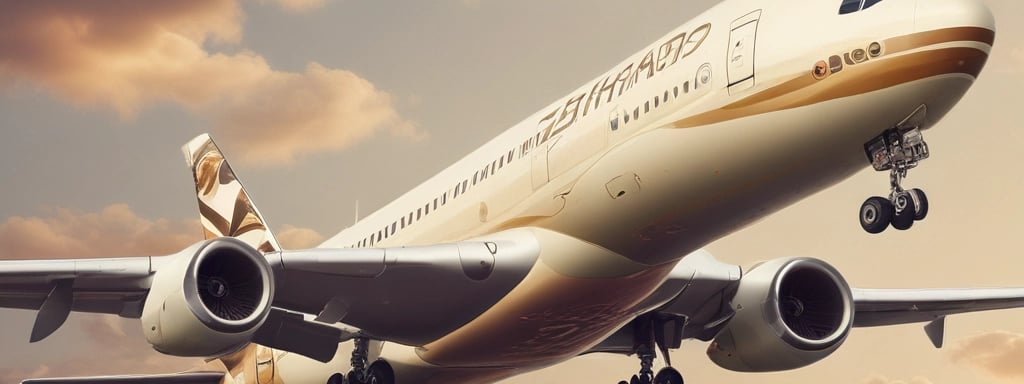 An airplane with Emirates branding is captured taxiing on a runway. The scene features a bright blue sky with scattered, fluffy clouds. In the foreground, a metal railing or fence is visible, partially obscuring the lower portion of the aircraft. The airport environment is visible in the distance.