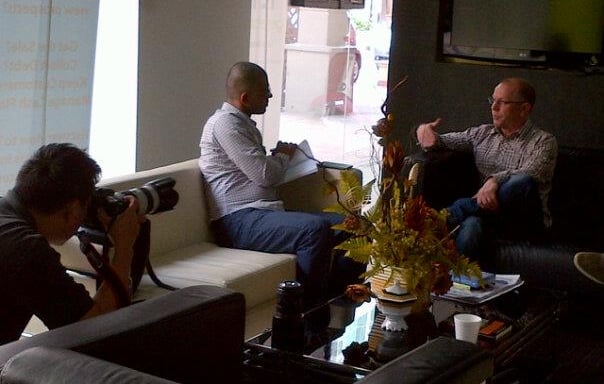 author rob hamilton getting photographed and interviewed