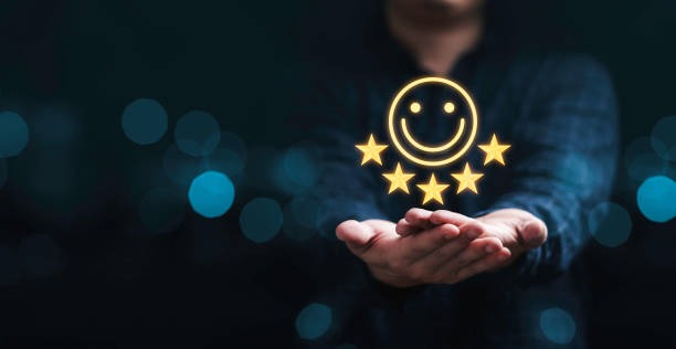 Customer satisfaction and five-star review symbol, relevant for Google review management and buildin