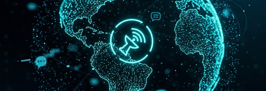 Skaitmeninė Žemė su ryšio ir bendravimo ikonų tinklu, simbolizuojanti globalius kontaktus.