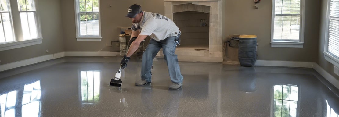man applying epoxy finish on floor