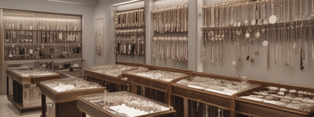 A retail display features a variety of caps organized on glass shelves, with colors including black, white, and pink. Additional accessories such as sunglasses and keychains are arranged below. The store has modern lighting and a dreamcatcher hanging on one side.