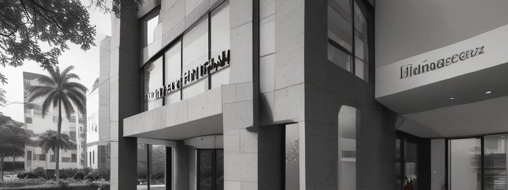 A modern office building facade featuring horizontal lines and large windows, with the word 'Luminor' prominently displayed.
