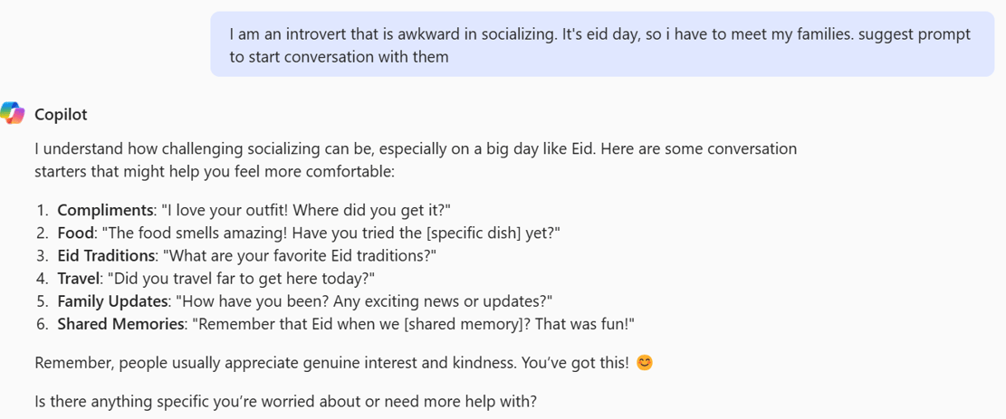 conversation starters and prompts during Eid gathering