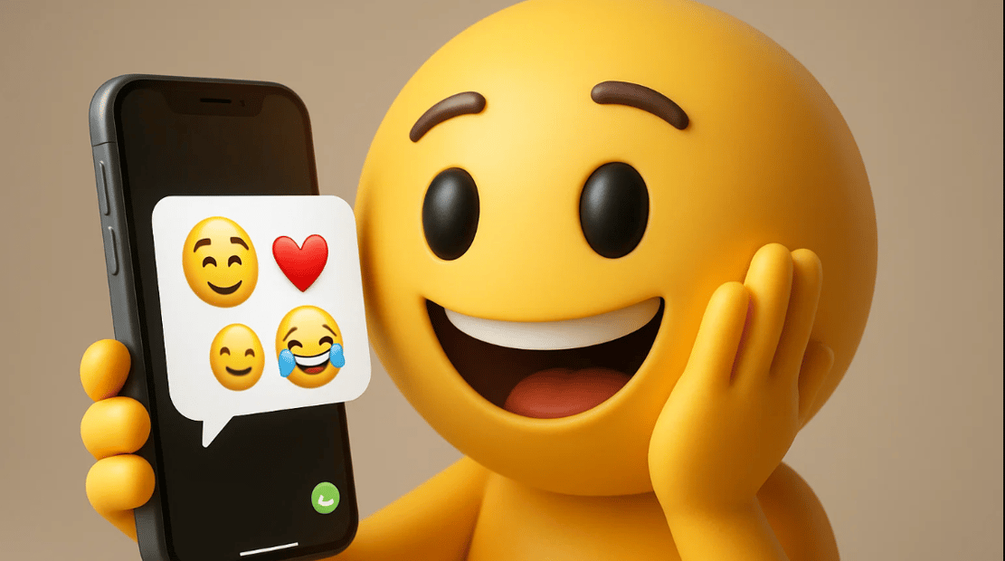 émoji en 3D qui reçoit des émojis sur son téléphone pour la journée mondiale.