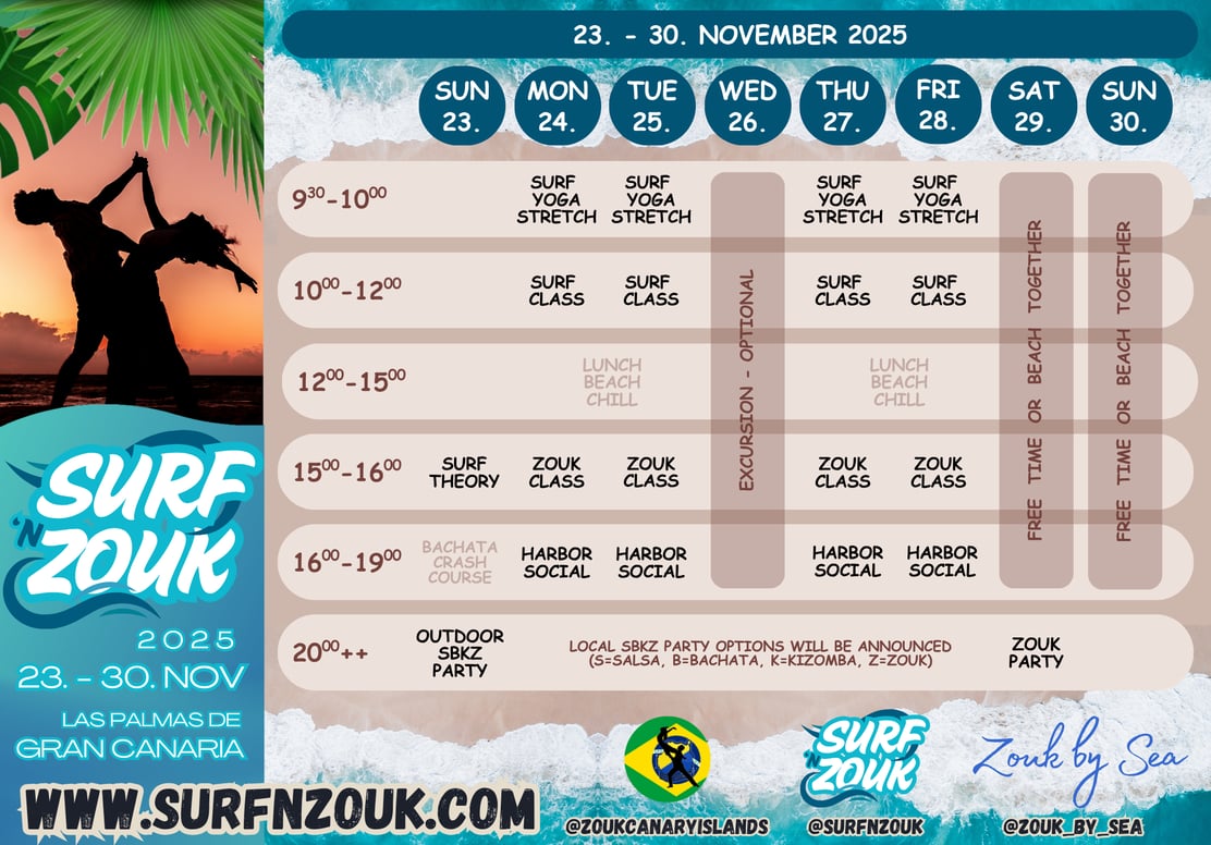Schedule Gran Canaria 2025 Surf n Zouk