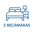 Ícono azul de cama con buró que representa departamento con 2 recámaras, diseño ilustrativo