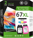 67XL Ink Cartridge Black/Color Combo Pack Replacement for HP Ink 67 67XL, for HP 67 Ink Cartridge, F