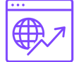 Modern flat-style icon of a browser window with a globe and upward arrow, symbolizing SEO-optimized 