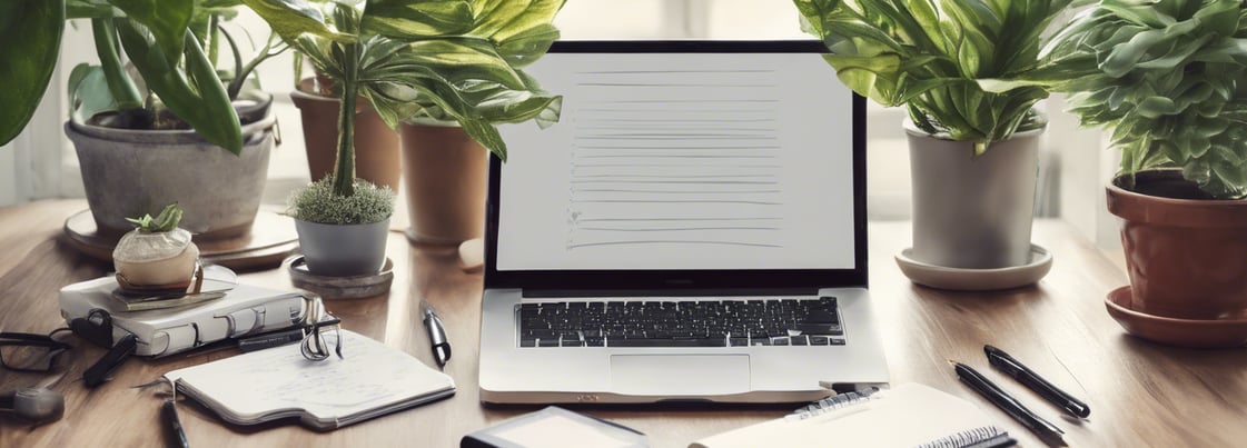 Display of laptop device with plants for project management services
