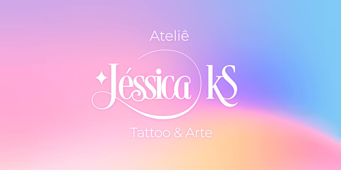 Logo delicado com brilho de estrela e fonte feminina com fundo degradê rosa, roxo azul e nude