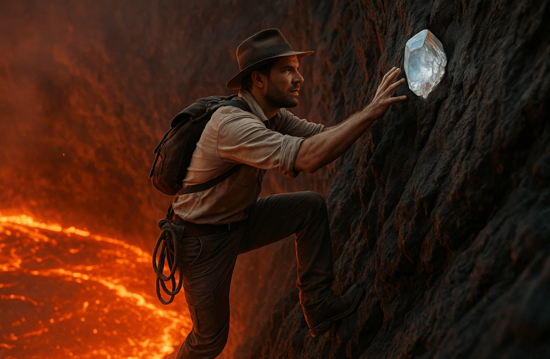 Archéologue aventurier trouve une pierre dans le coeur d'un volcan pour les journées européennes.
