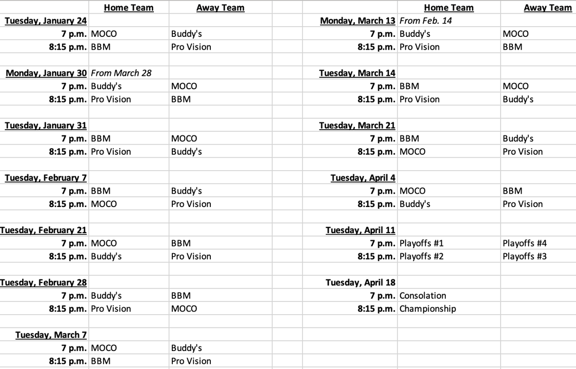 2023 Season Schedule - Updated Jan. 23, 2023