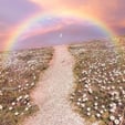 Chemin vers le bonheur avec un arc en ciel