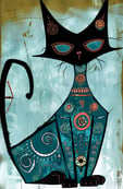 abstract painting a cat with a blue and white cat on a blue background