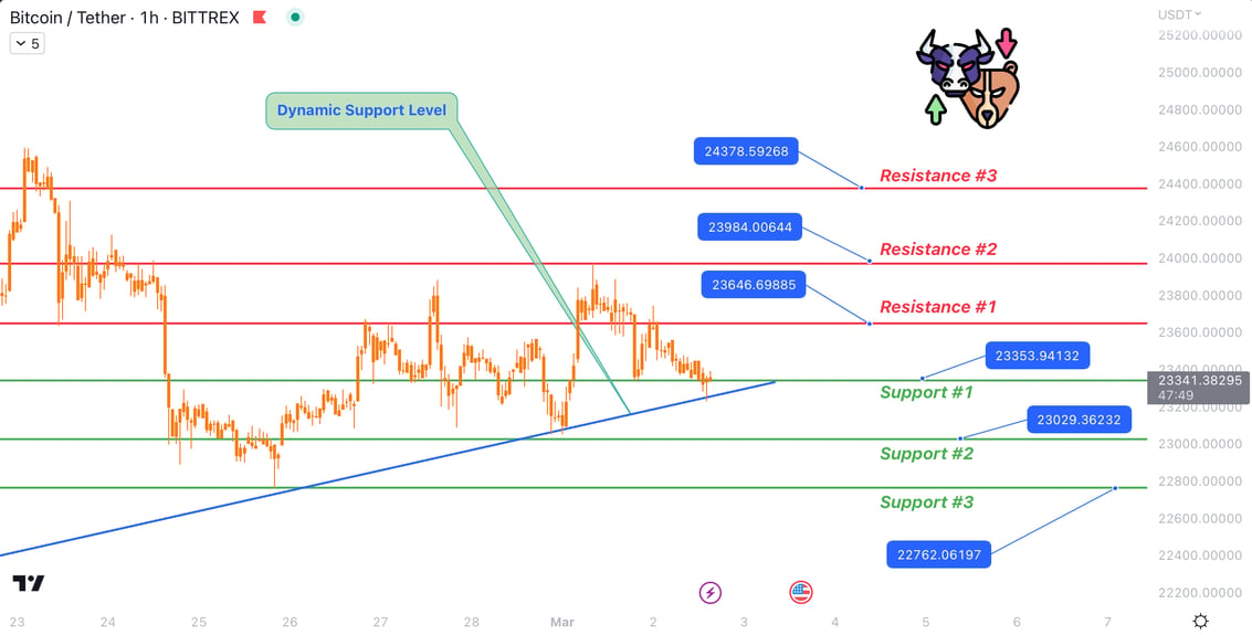 Bitcoin price chart with potential resistance levels and oversold RSI values analyzed by ShawnMCR