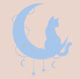 Dessin d’un chat assis sur la lune, ambiance mystique