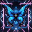 Blue Butterfly with symbols and glowing lines