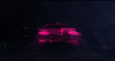 Visual from motion graphic design - distorted DeLorean glitch graphics front view at night