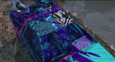 Scene from 3D motion art - DeLorean top view with Floral and Zebra Abstract Textured visuals applied on the car