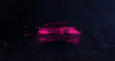 Visual from motion graphic - distorted DeLorean glitch graphics front view at night