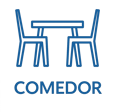 Ícono azul que representa comedor con dos sillas, imagen ilustrativa