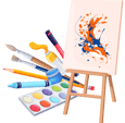 "Icon representing painting tuition availability with a paintbrush and canvas."