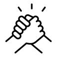 black and white icon of two hands shaking