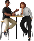 a man and woman sitting at a table discussing Guide App