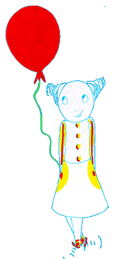 Dessin d'un enfant tenant un ballon à un anniversaire fête foraine lili avec ses comédiens
