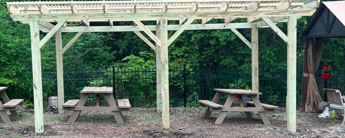 Wood Pergola with Picnic Table