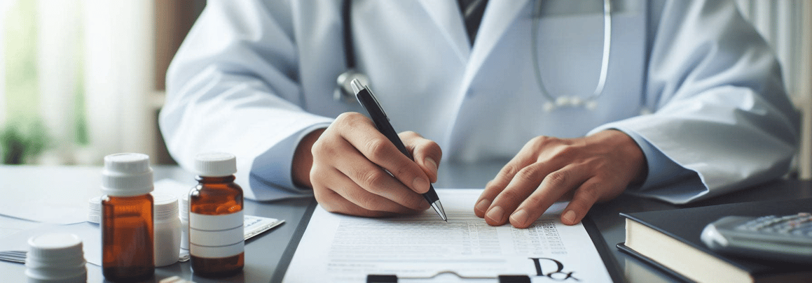 Physician writing order to refill the medications.