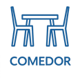 Ícono azul que representa comedor con dos sillas, imagen ilustrativa
