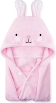 a pink hooded towel with bunny ears