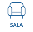 Ícono azul que representa un sillon parte de la sala, imagen ilustrativa