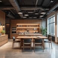 Area social con muebles de madera y suelo de cemento pulido