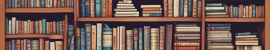 A close-up view of a bookshelf showing a psychology section label with books stored horizontally. One prominent book with a colorful spine that transitions from blue to red is partially visible.