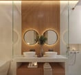 Modern bathroom in Villa Oraya opening onto a lush patio, offering a natural and tranquil Bali exper