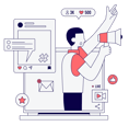 An illustration of a person making an announcement on social media.
