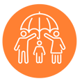 Desenho do uma familia debaixo de um guarda chuva representando Seguro de Vida