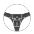 a black and white drawing of a chastity belt