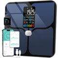 a digital scale  with a clock and a phone