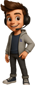 a cartoon character with headphones and a headset
